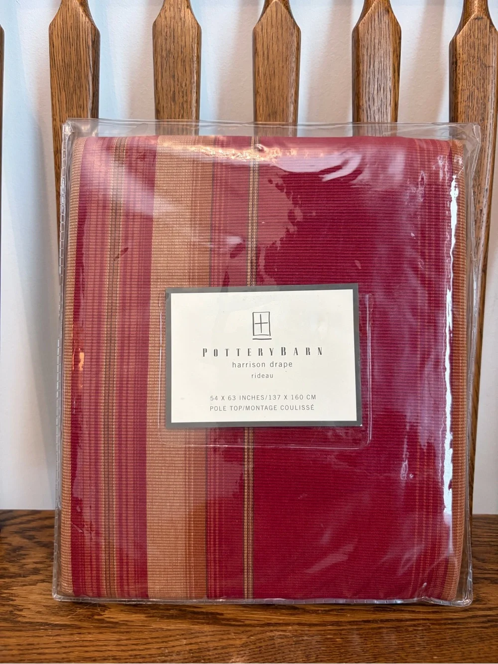 NWT Pottery Barn Harrison Drape Red Gold Stripe 54x63